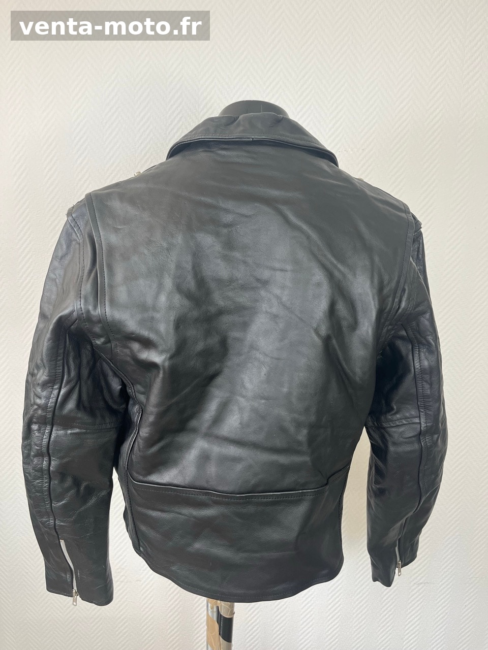 Veste en cuir véritable noire – Style biker / moto
