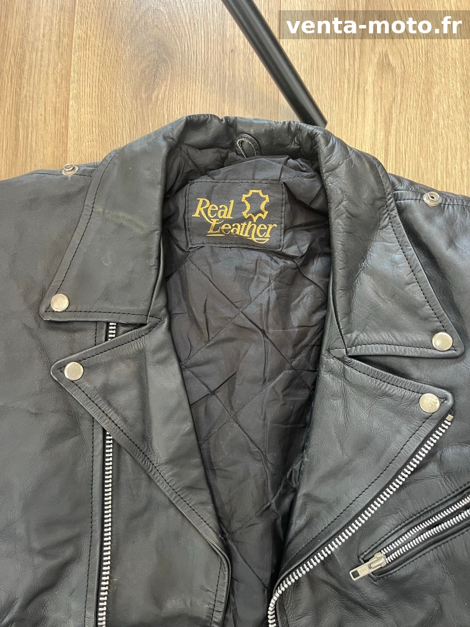 Veste en cuir véritable noire – Style biker / moto